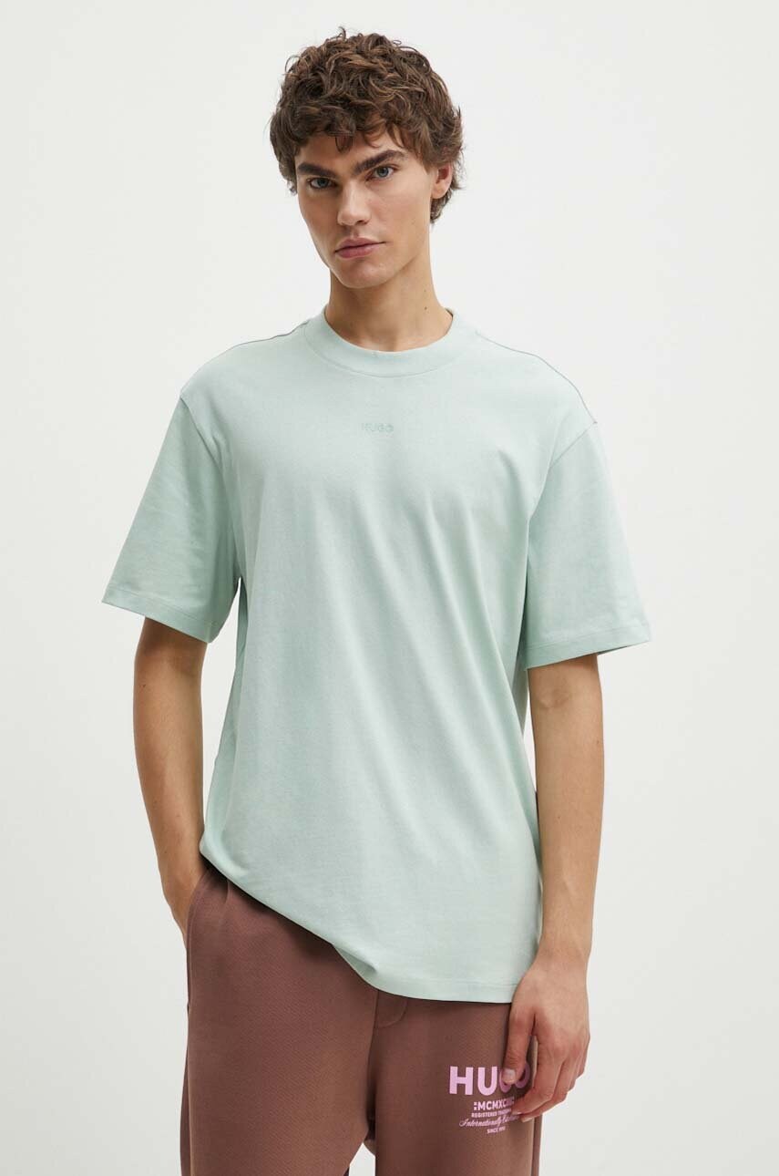 HUGO tricou din bumbac barbati, culoarea verde, neted, 50488330