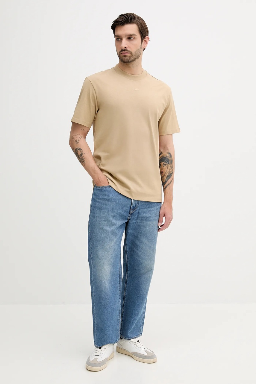 Хлопковая футболка HUGO цвет чёрный однотонная 50488330