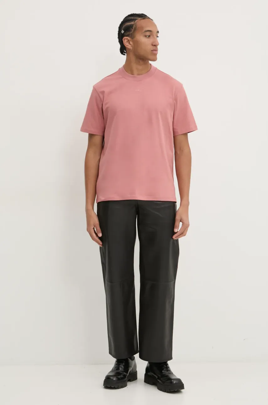 Хлопковая футболка HUGO мужская цвет чёрный однотонная 50488330 Хлопковая футболка HUGO мужская цвет чёрный однотонная 50488330