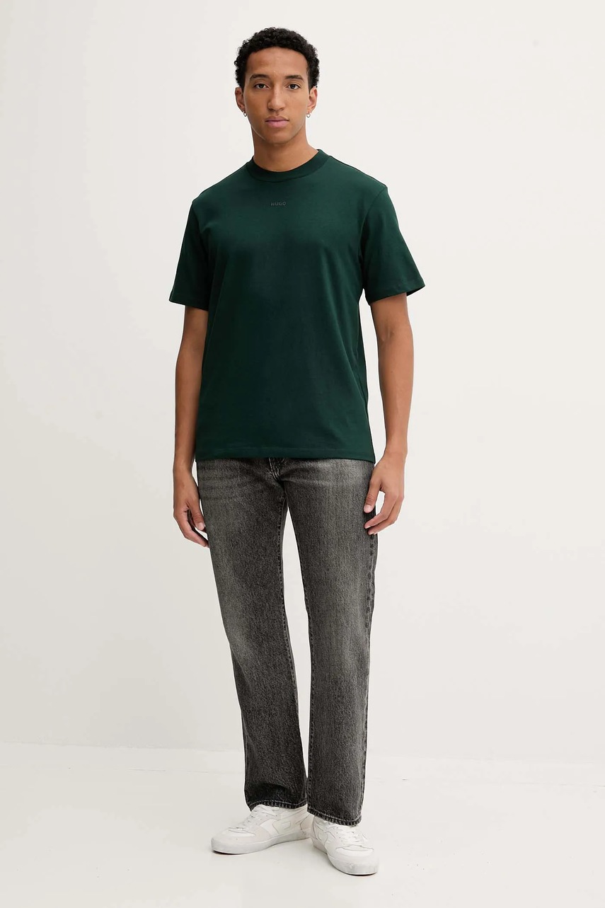 Хлопковая футболка HUGO цвет чёрный однотонная 50488330