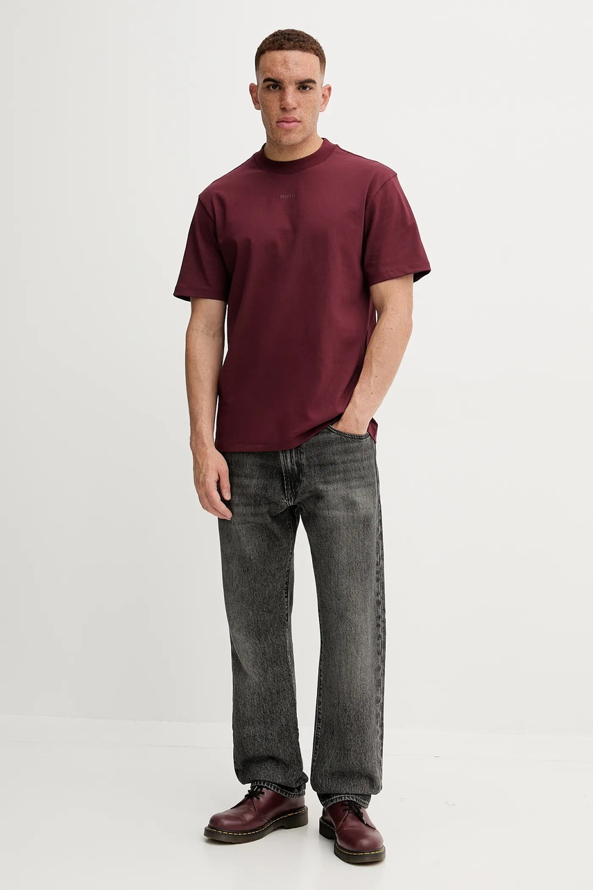 Хлопковая футболка HUGO цвет чёрный однотонная 50488330