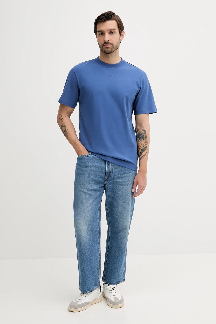 Хлопковая футболка HUGO цвет чёрный однотонная 50488330