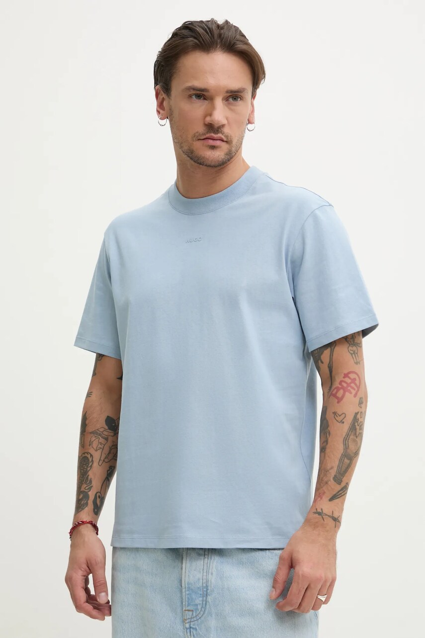 HUGO tricou din bumbac barbati, culoarea negru, neted, 50488330