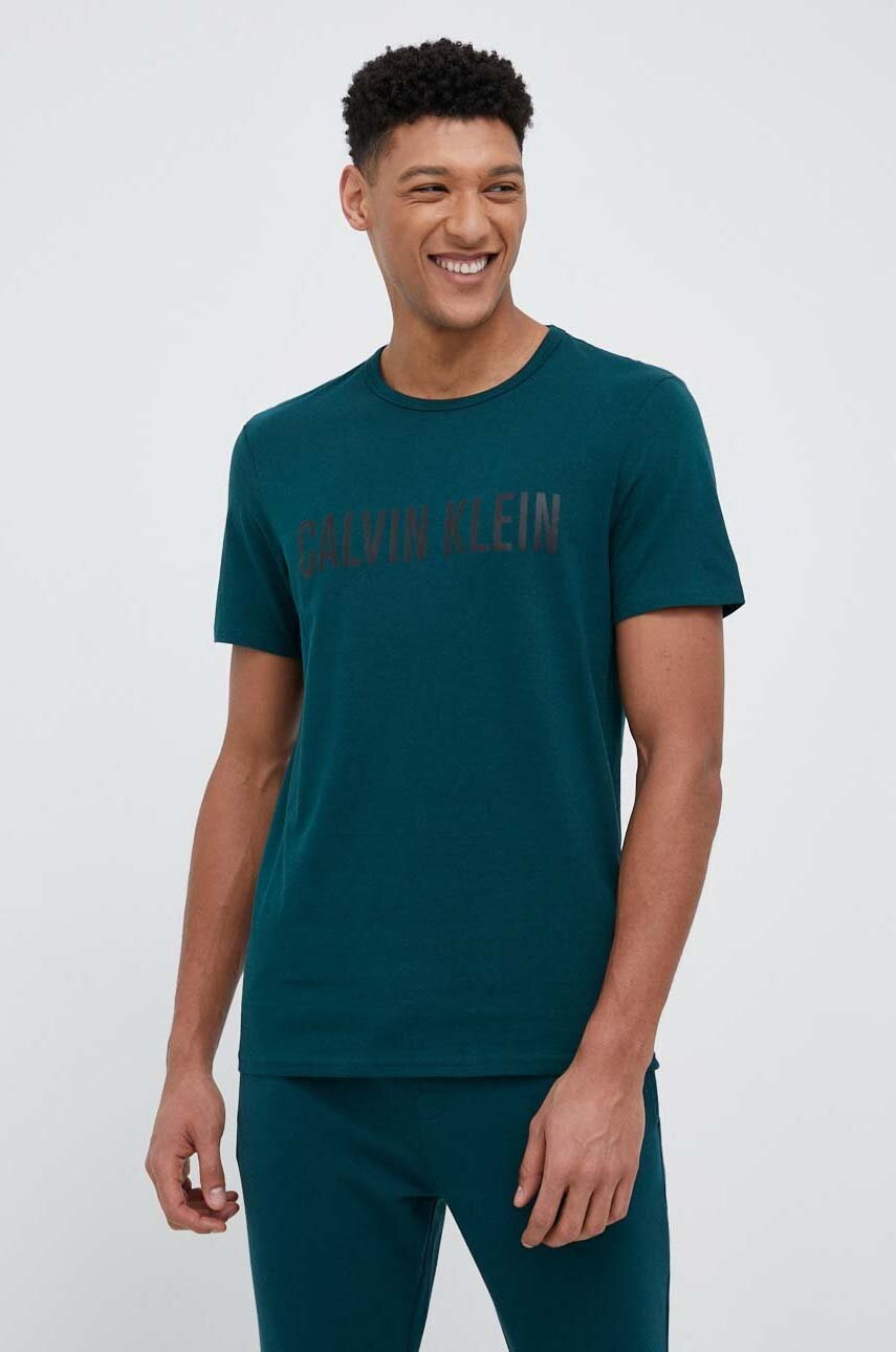

Памучна домашна тениска Calvin Klein Underwear в зелено с принт, Зелен