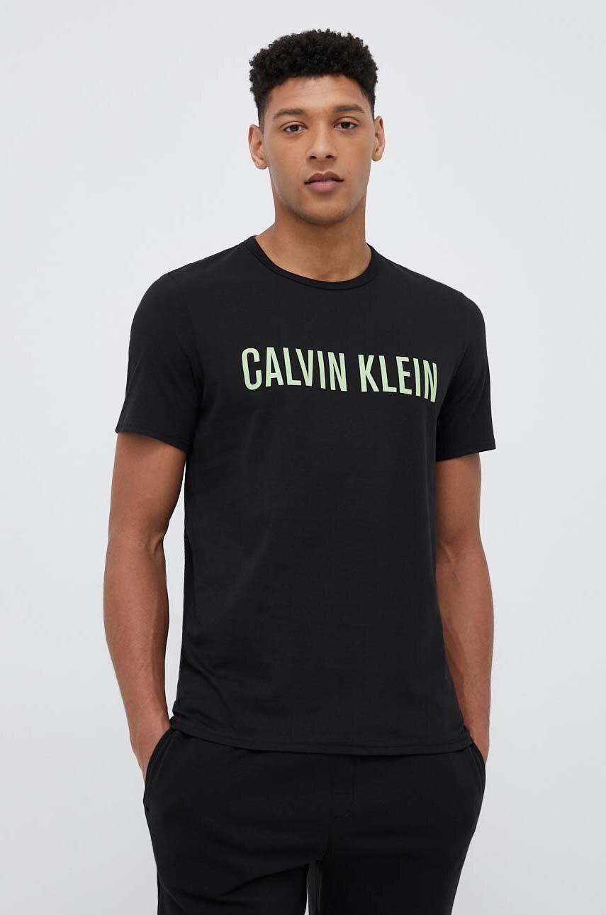 

Памучна домашна тениска Calvin Klein Underwear в черно с принт, Черен