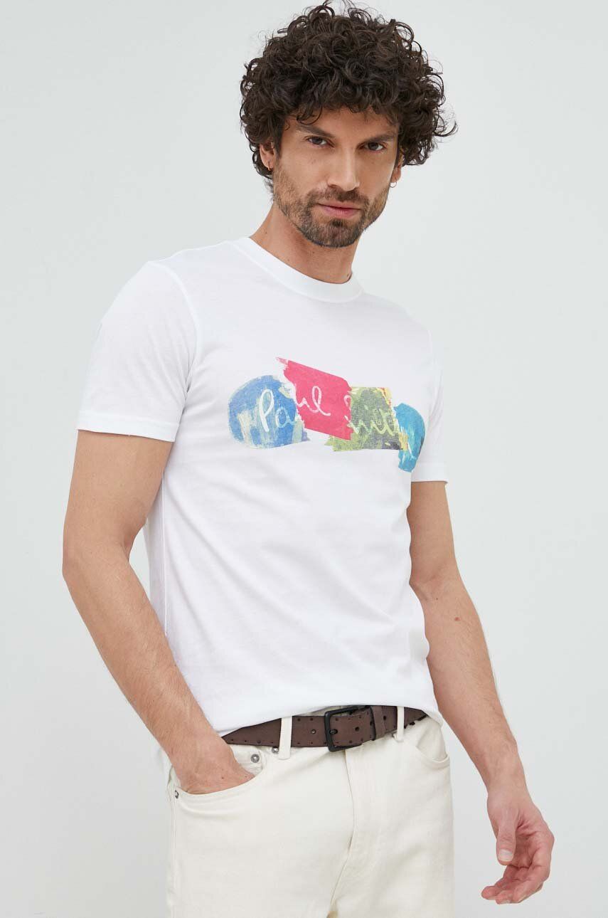 PS Paul Smith tricou din bumbac culoarea alb, cu imprimeu