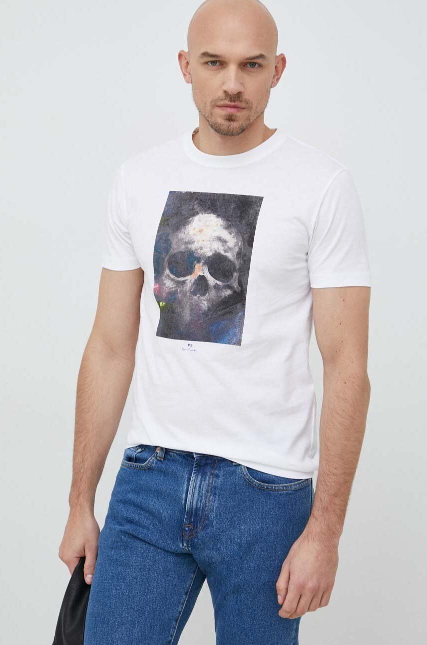PS Paul Smith tricou din bumbac culoarea alb, cu imprimeu Alb imagine noua
