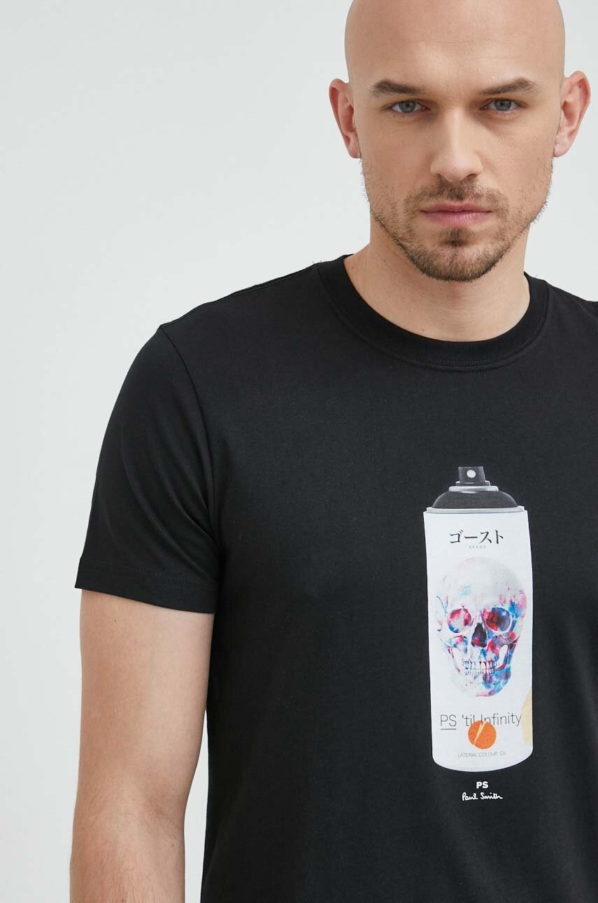 

Памучна тениска PS Paul Smith в черно с принт, Черен