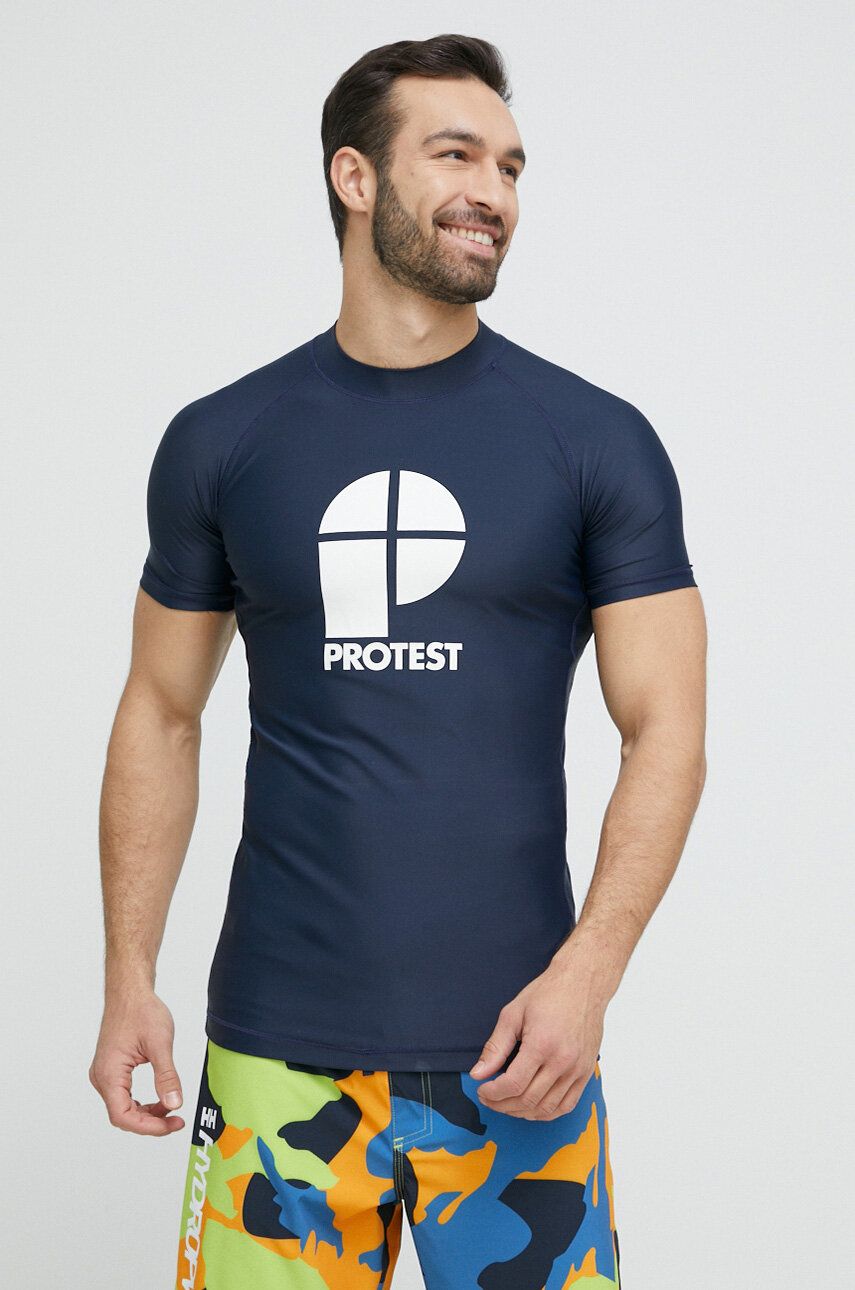 Tričko Protest Prtcater tmavomodrá barva, s potiskem - námořnická modř -  80 % Polyamid