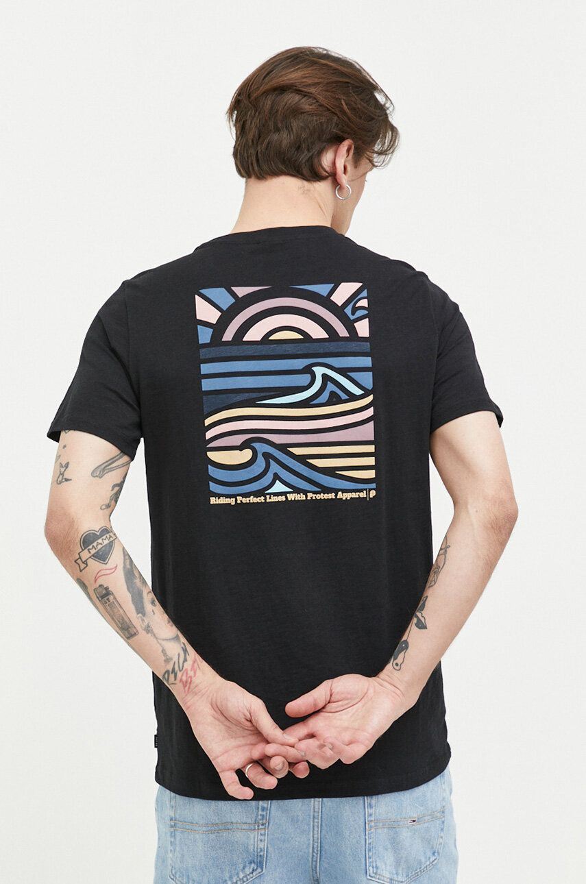 E-shop Bavlněné tričko Protest černá barva, s potiskem