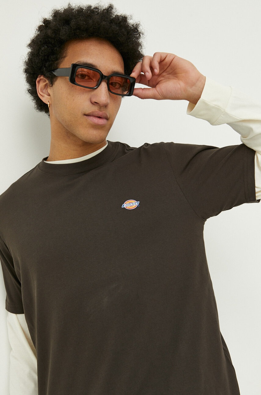 

Памучна тениска Dickies в кафяво с изчистен дизайн, Кафяв
