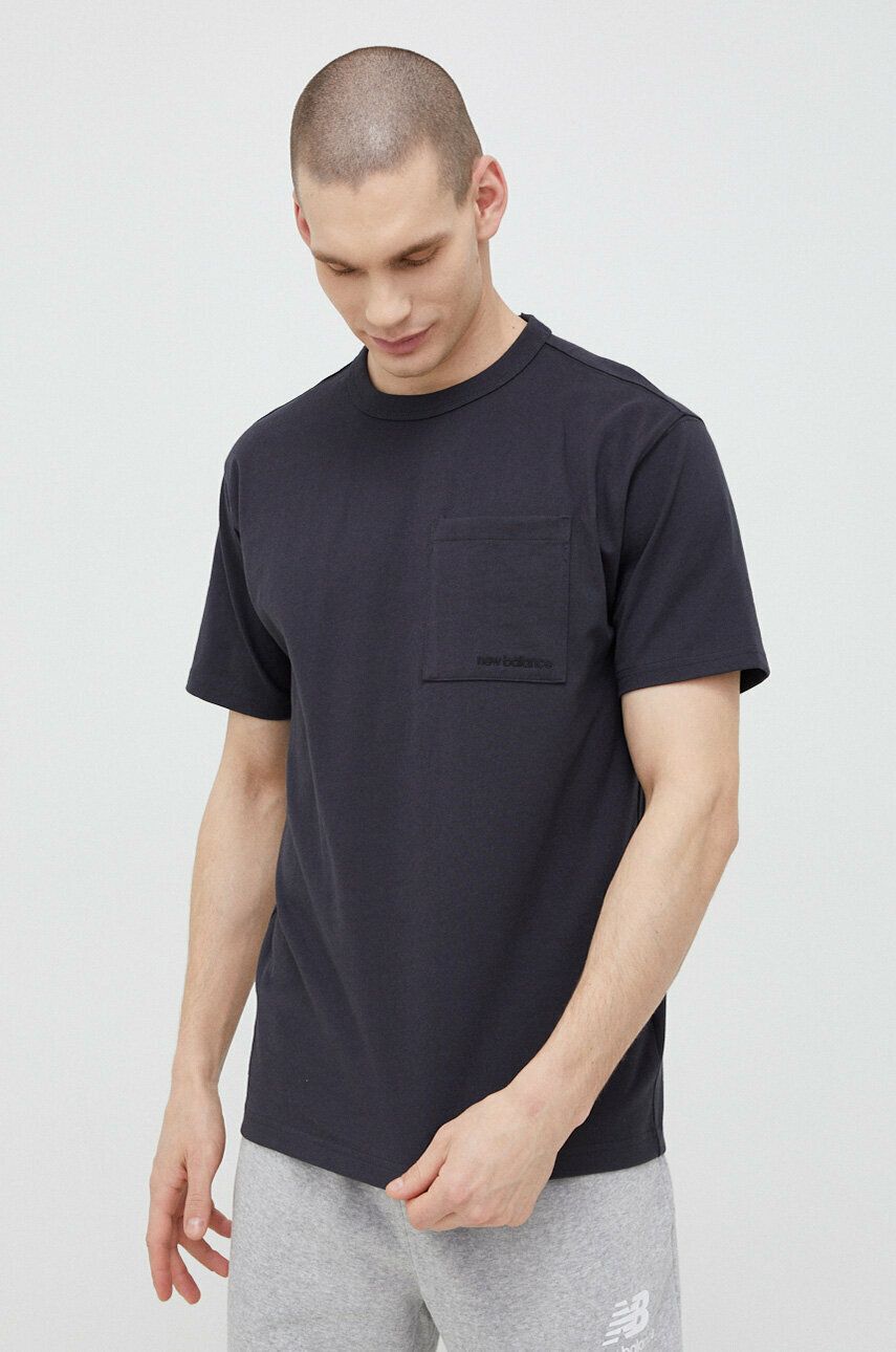 New Balance tricou din bumbac culoarea negru, neted MT23567PHM-PHM