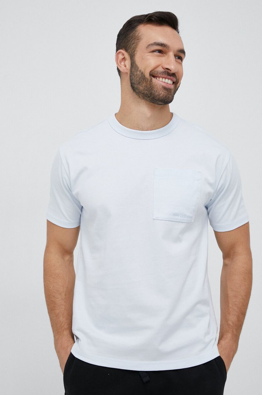 Bavlněné tričko New Balance , MT23567IB-7IB - modrá -  Hlavní materiál: 100 % Bavlna Staho