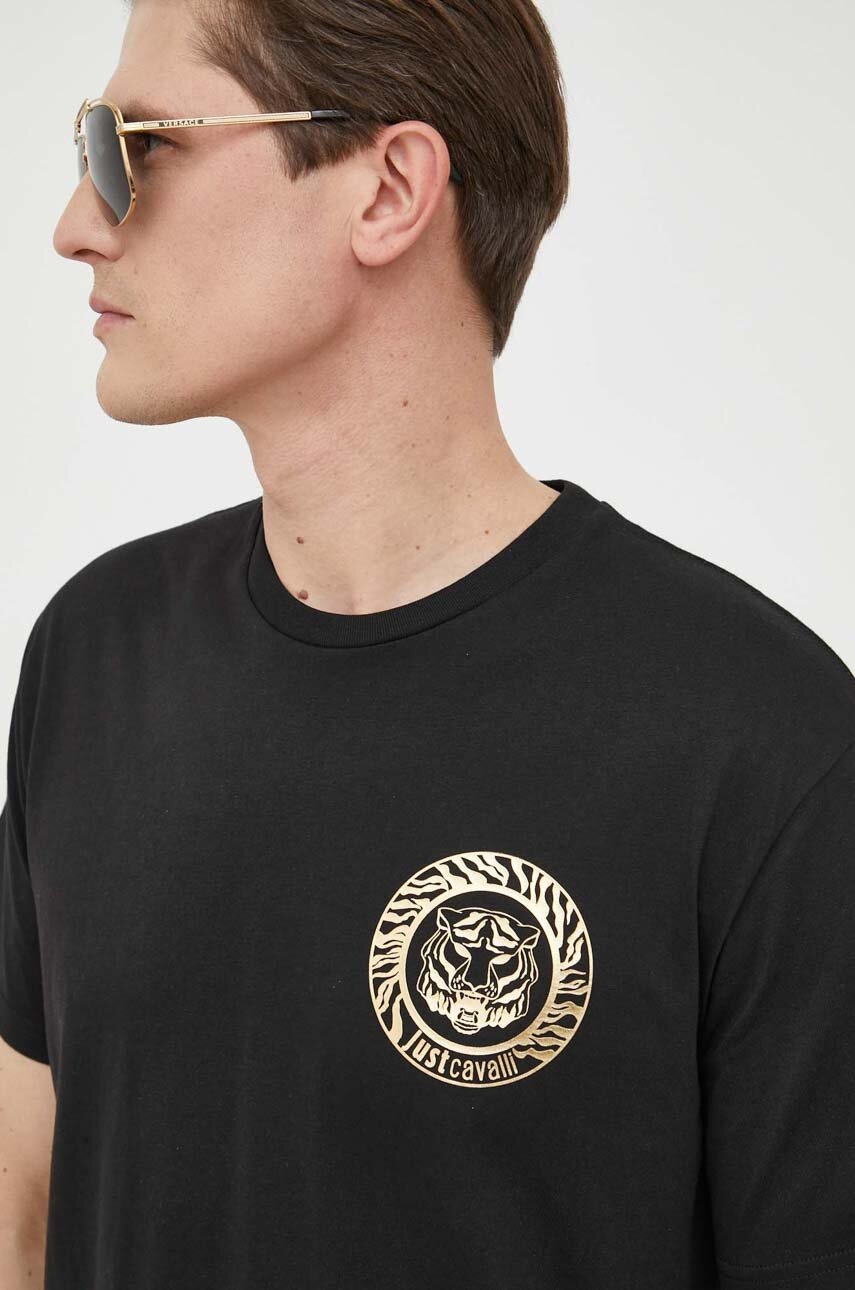 

Хлопковая футболка Just Cavalli цвет чёрный с принтом