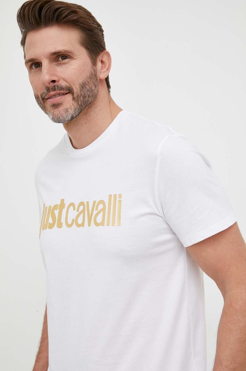 

Хлопковая футболка Just Cavalli цвет белый с принтом