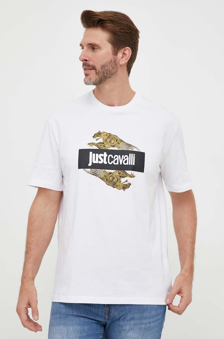 

Хлопковая футболка Just Cavalli цвет белый с принтом
