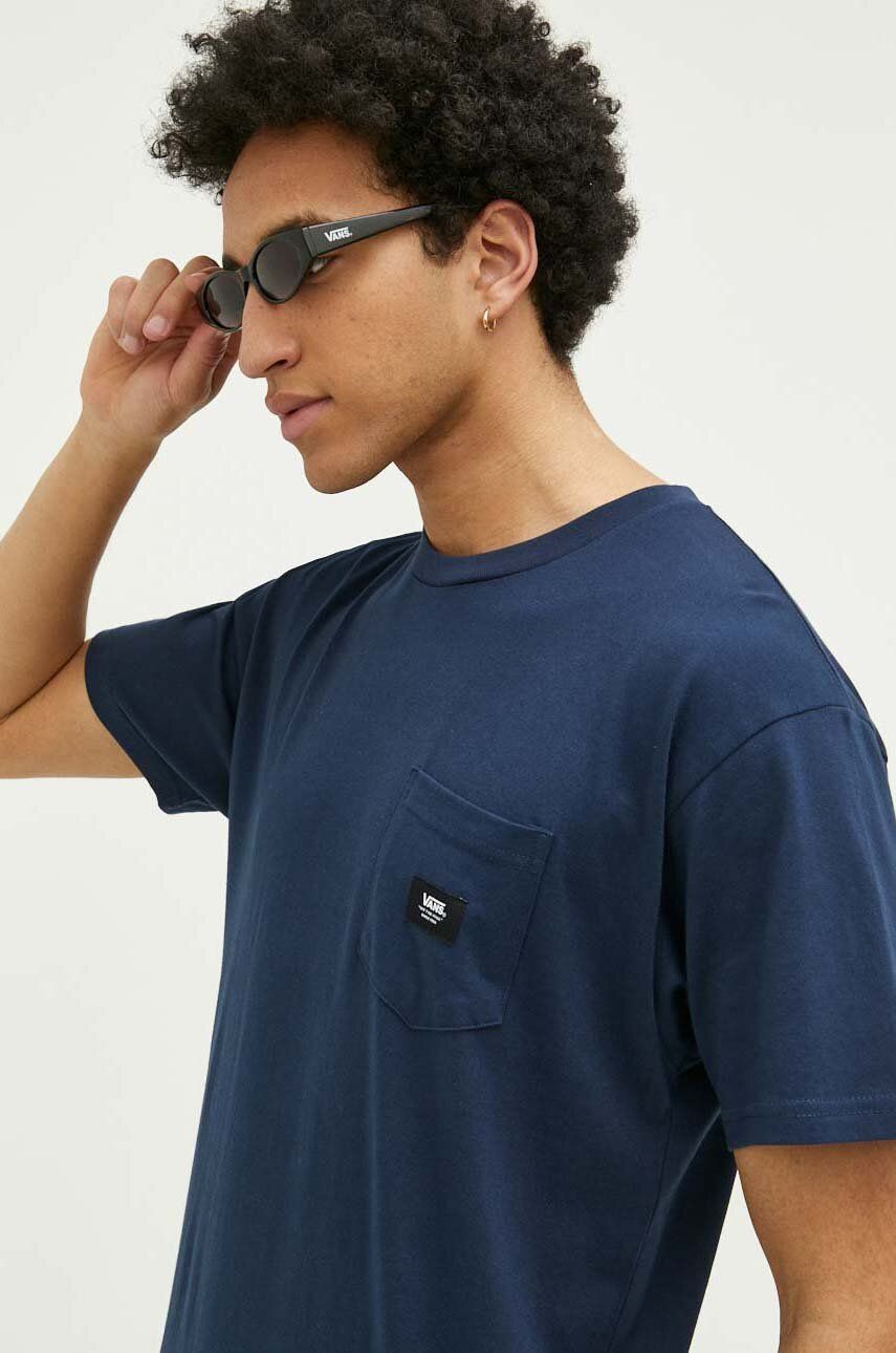 Bavlněné tričko Vans tmavomodrá barva - námořnická modř -  100 % Bavlna