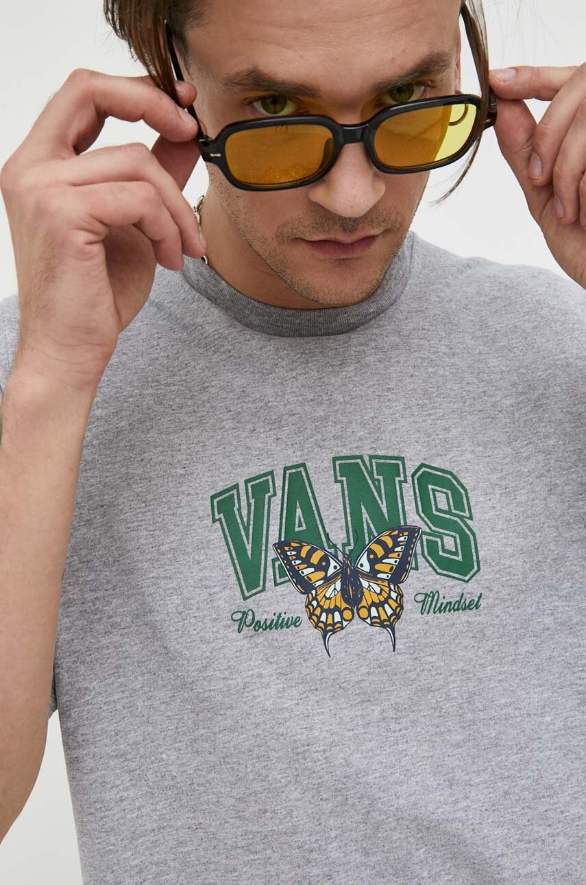 Vans tricou barbati, culoarea gri, cu imprimeu