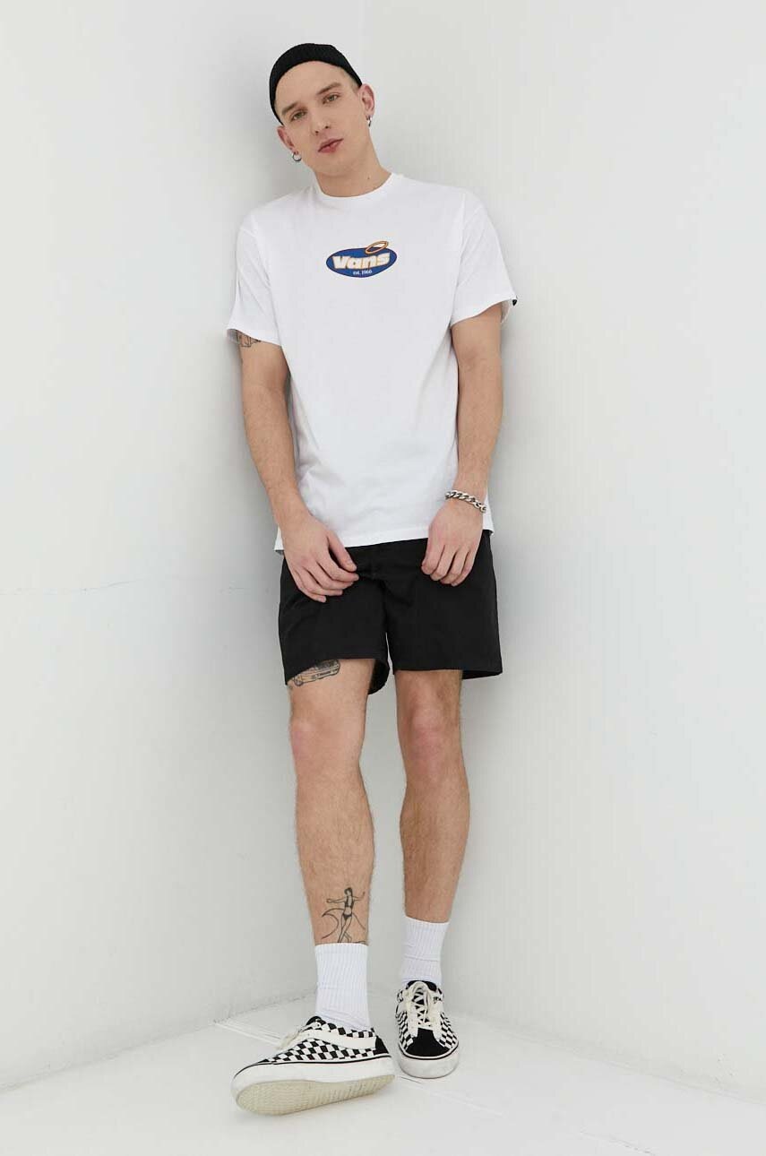 

Памучна тениска Vans в бяло с принт, Бял