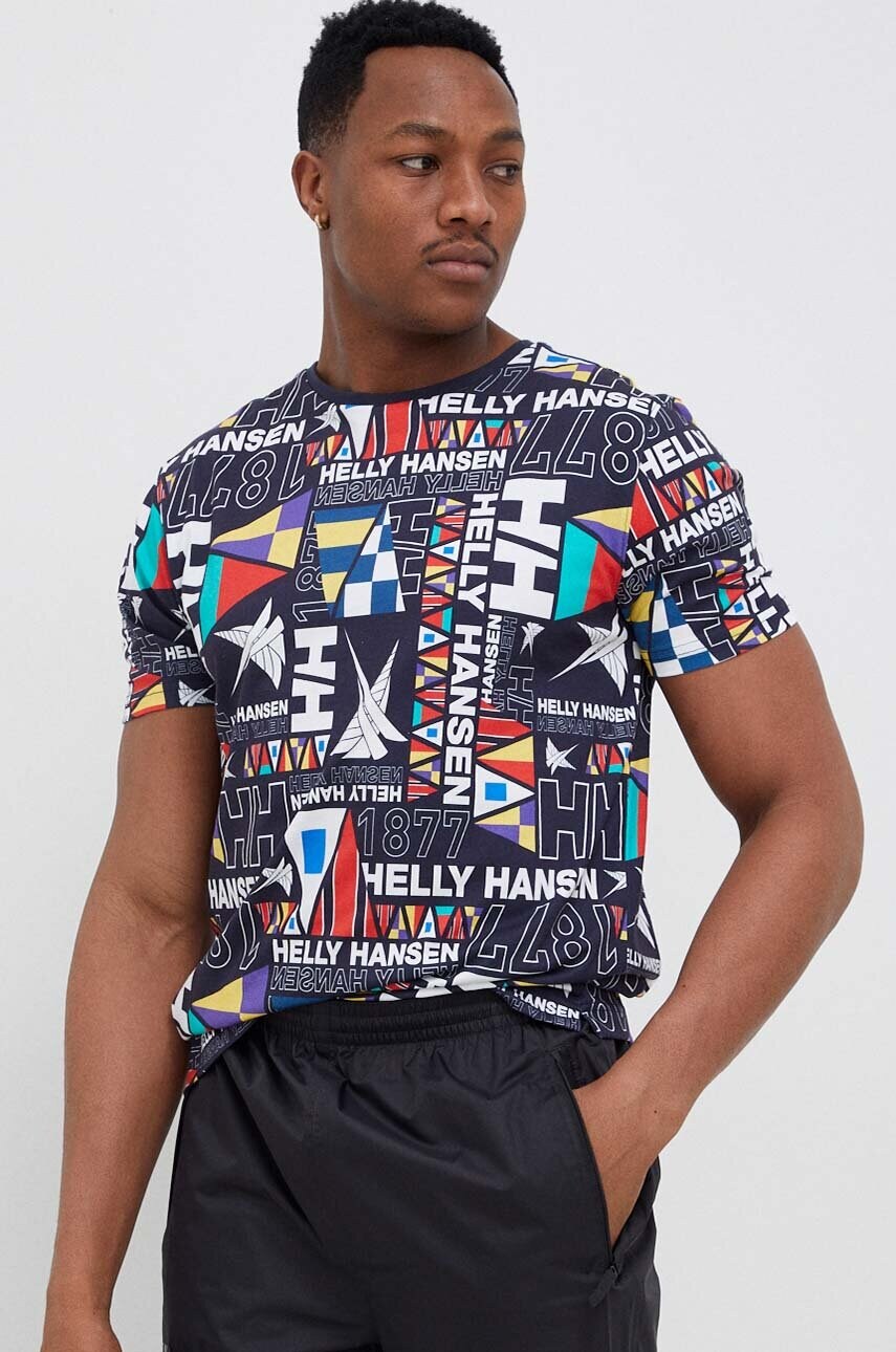 

Хлопковая футболка Helly Hansen цвет синий узорный