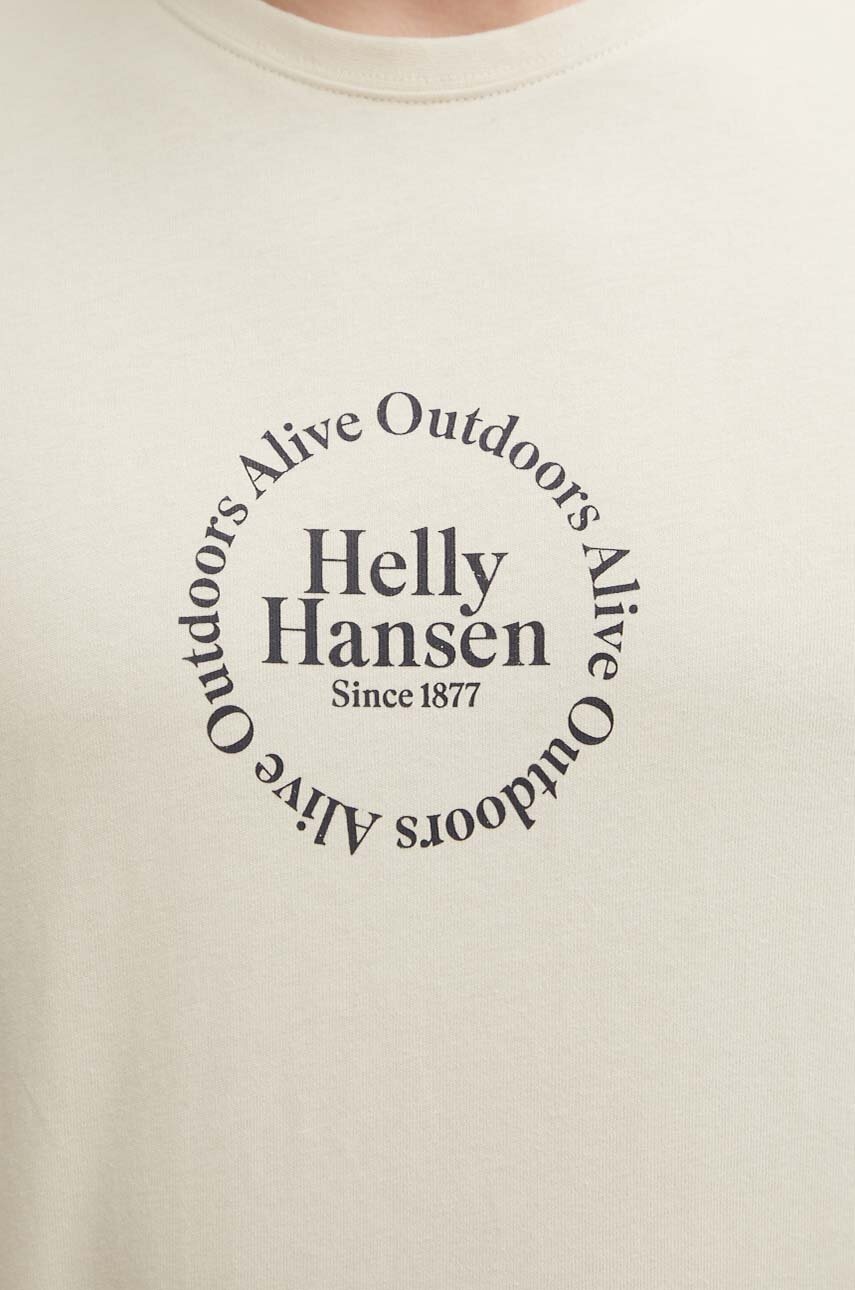 Βαμβακερό μπλουζάκι Helly Hansen χρώμα μπεζ 53936 φωτογραφία
