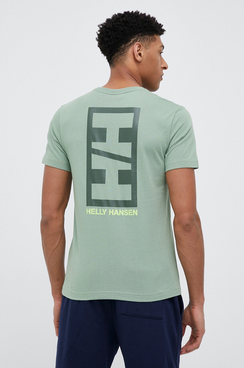 

Бавовняна футболка Helly Hansen колір зелений візерунок