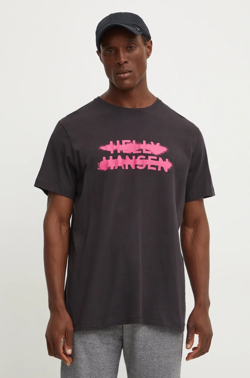 

Памучна тениска Helly Hansen CORE GRAPHIC в черно с десен 53936, Черен