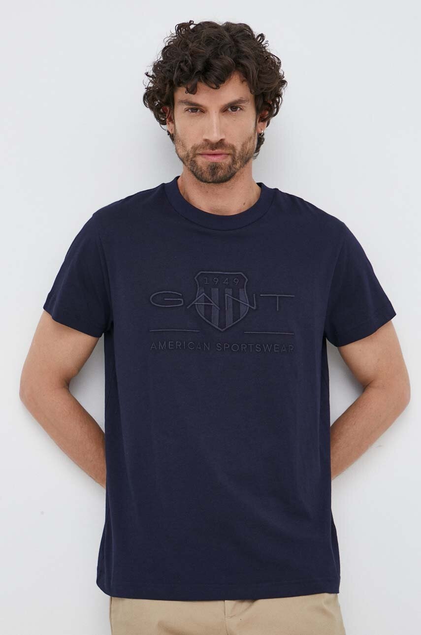 Gant Tricou Din Bumbac Culoarea Albastru Marin, Cu Imprimeu