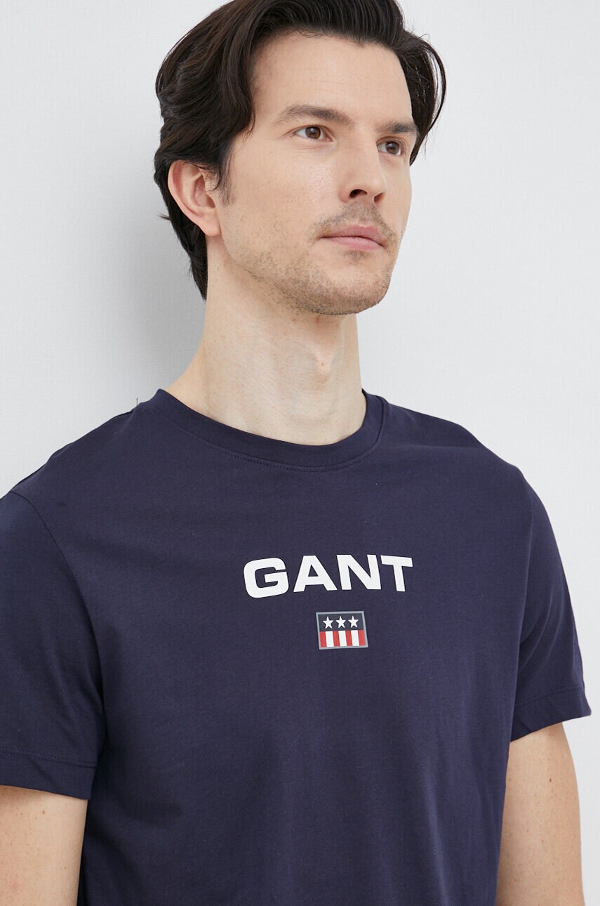 

Памучна тениска Gant в тъмносиньо с принт, Тъмносин