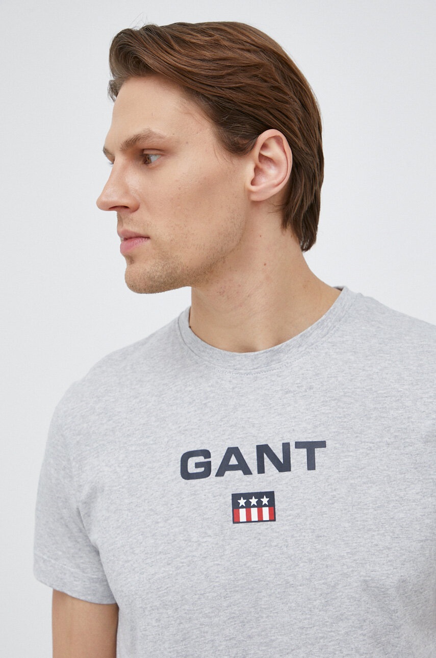 

Бавовняна футболка Gant колір сірий з принтом