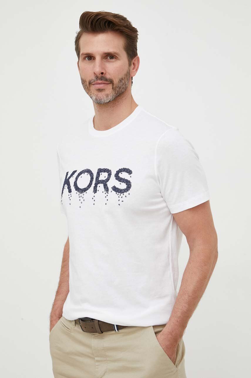 Bavlněné tričko Michael Kors bílá barva, s aplikací - bílá -  100 % Bavlna