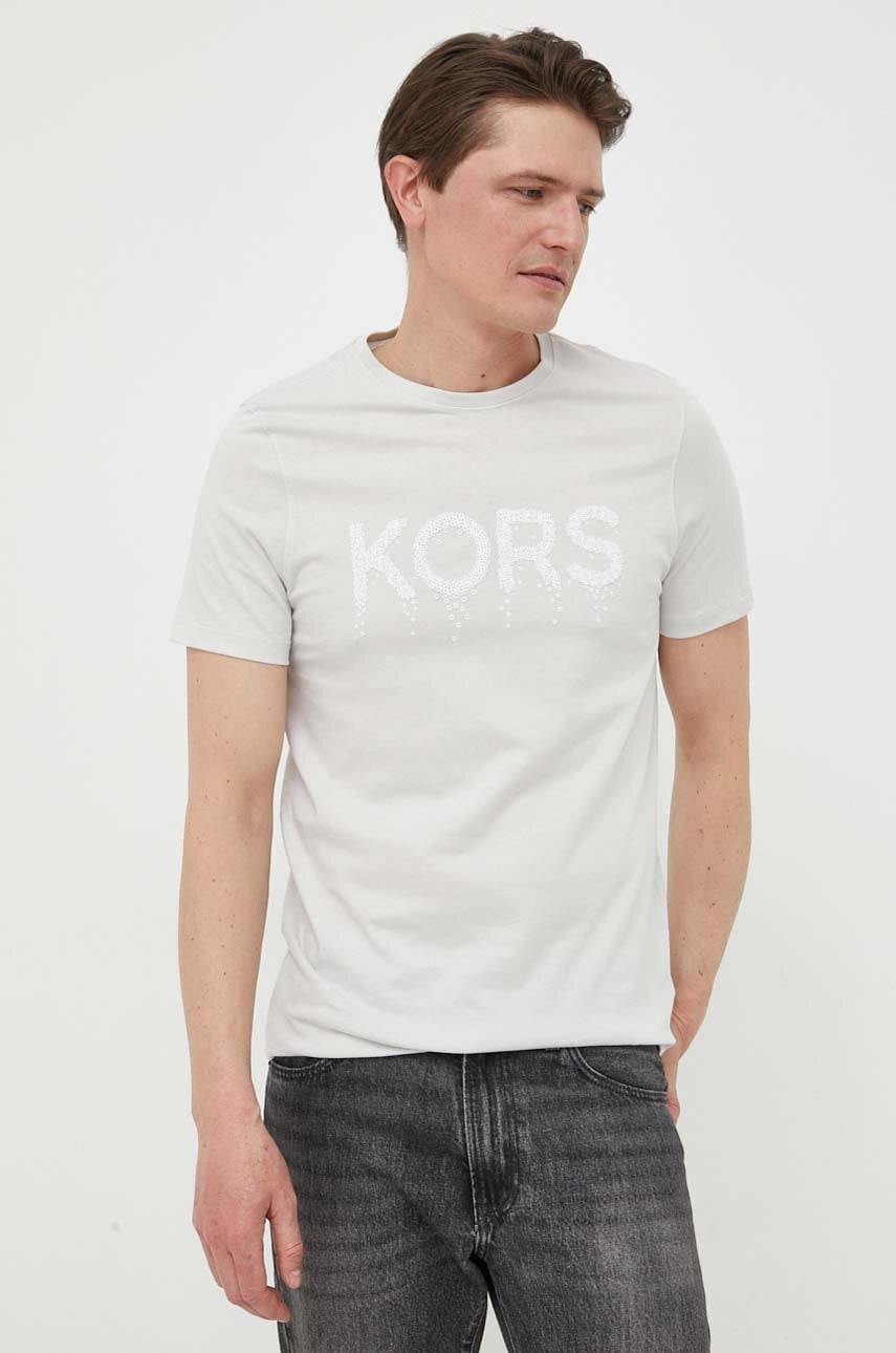 Michael Kors Tricou Din Bumbac Culoarea Gri, Cu Imprimeu