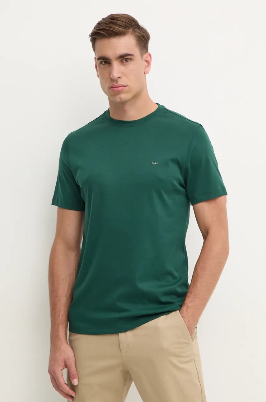 Michael Kors tricou din bumbac culoarea verde, neted Michael Kors tricou din bumbac culoarea verde, neted
