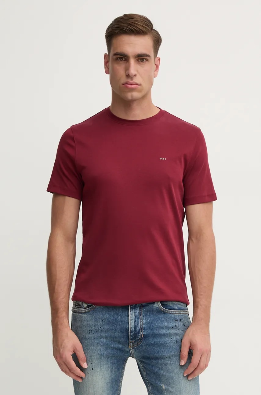 Michael Kors tricou din bumbac culoarea bordo, neted Michael Kors tricou din bumbac culoarea bordo, neted