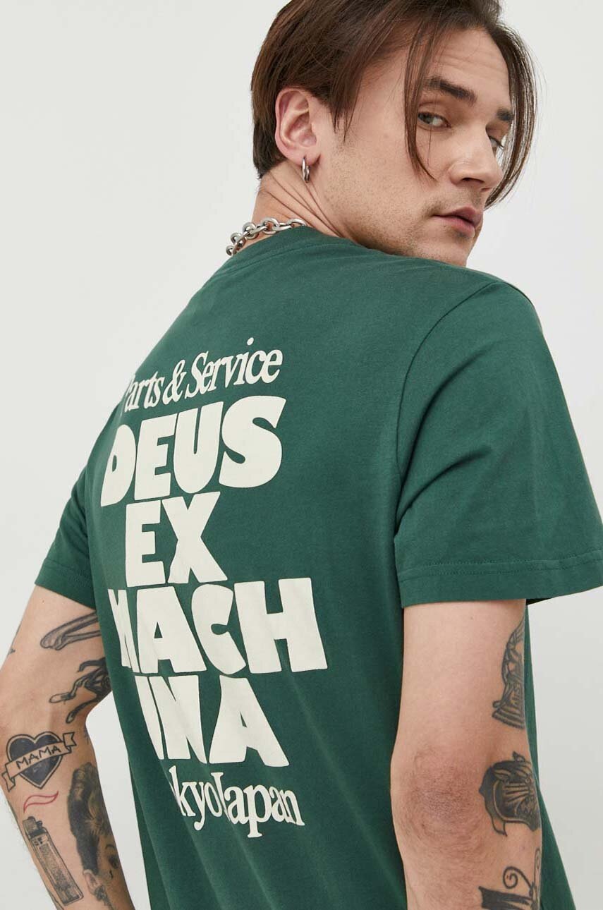 

Памучна тениска Deus Ex Machina в зелено с принт, Зелен