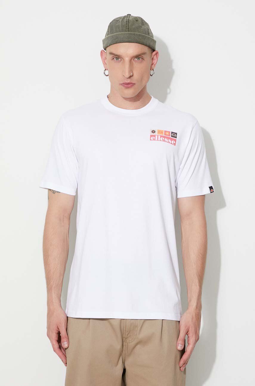 Bavlněné tričko Ellesse bílá barva, s potiskem, SHR17638-BEIGE - bílá -  100 % Bavlna