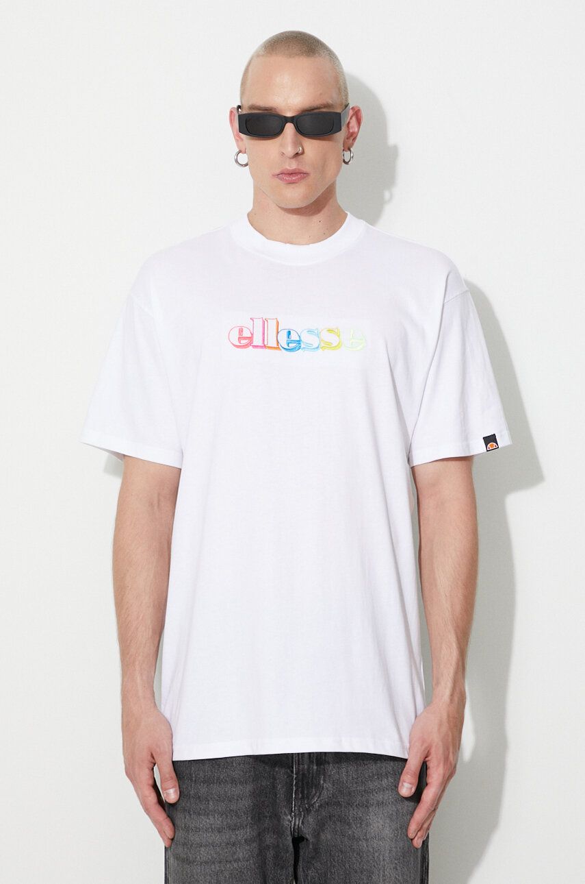 Bavlněné tričko Ellesse bílá barva, s aplikací, SHR17642-BLACK - bílá -  100 % Bavlna