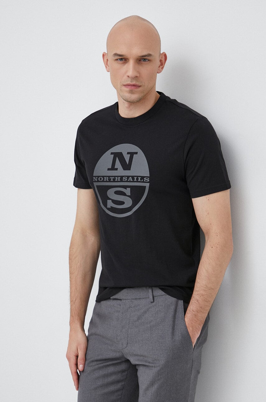 North Sails tricou din bumbac barbati, culoarea negru, cu imprimeu