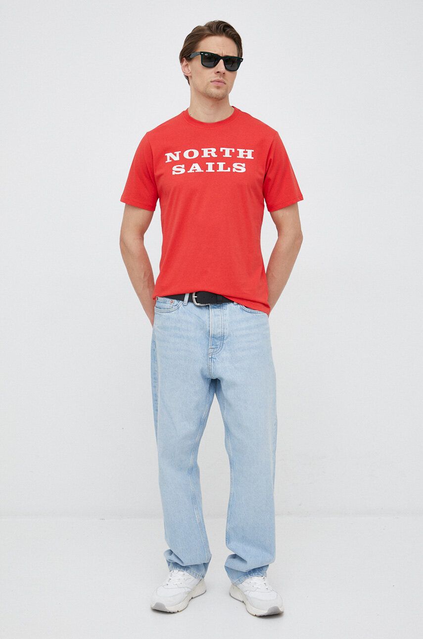 Bavlněné tričko North Sails červená barva, s potiskem - červená -  100 % Bavlna