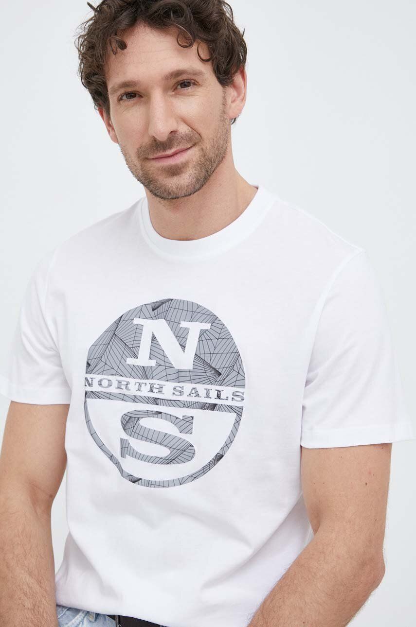 North Sails tricou din bumbac culoarea alb, cu imprimeu
