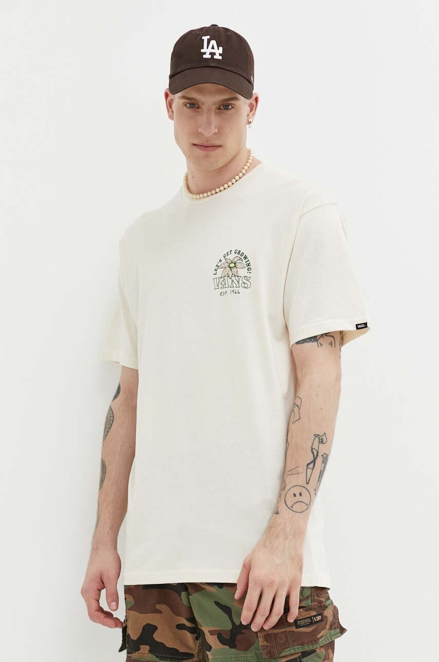 

Памучна тениска Vans в бежово с принт, Бежов