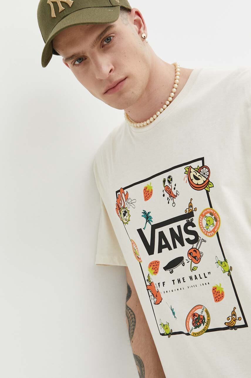 

Памучна тениска Vans в бежово с принт, Бежов