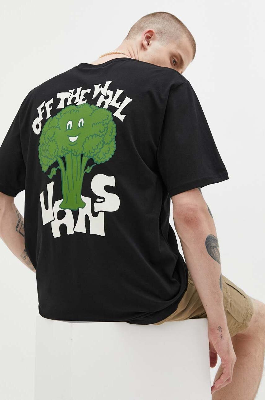

Памучна тениска Vans в черно с принт, Черен
