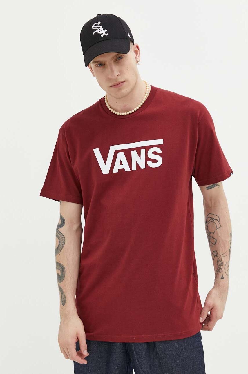 

Хлопковая футболка Vans цвет бордовый с принтом