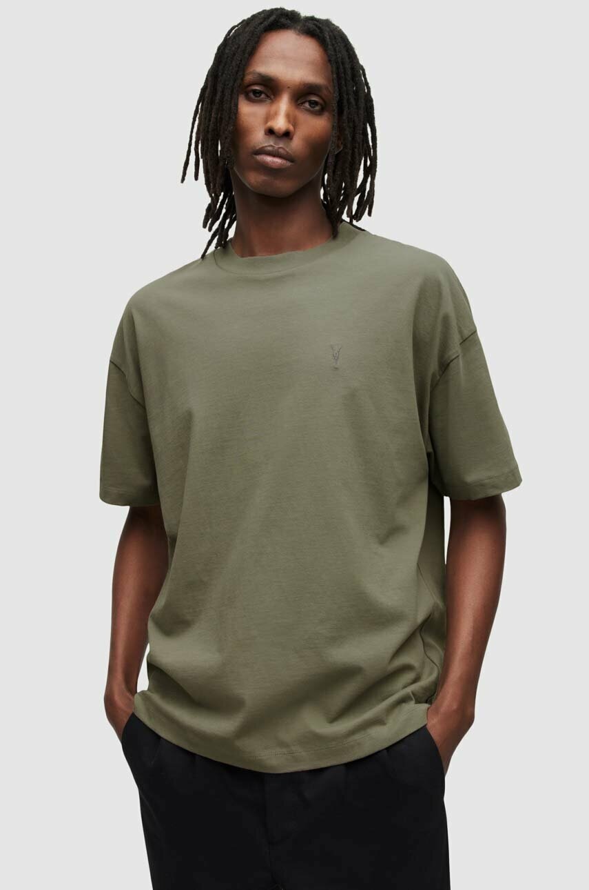 

Бавовняна футболка AllSaints колір зелений однотонний