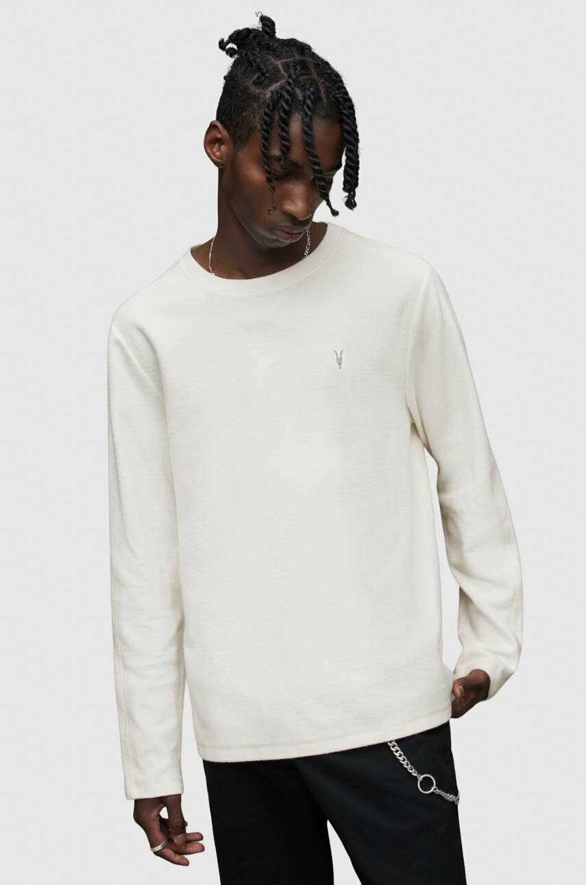 

Хлопковый лонгслив AllSaints цвет белый однотонный