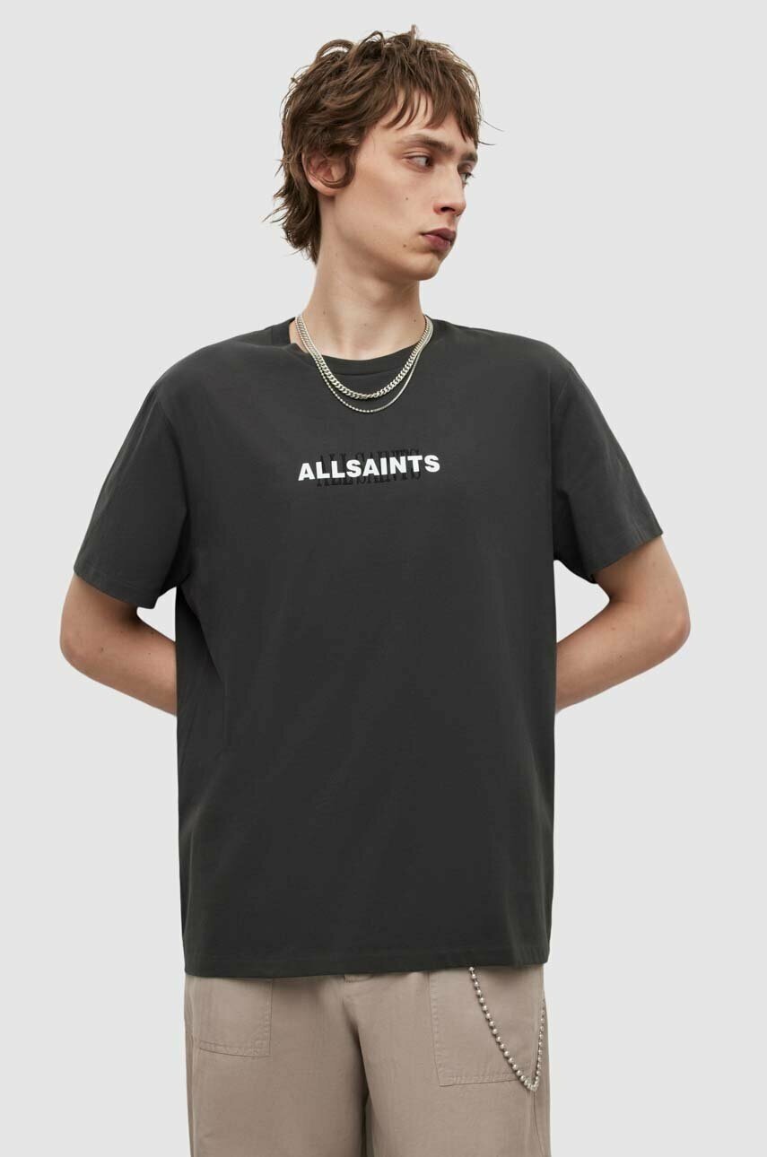 

Хлопковая футболка AllSaints цвет чёрный с принтом