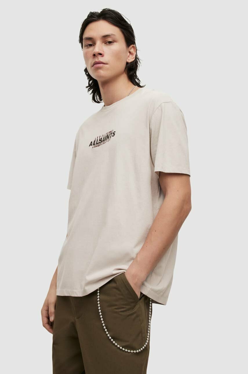 

Бавовняна футболка AllSaints колір сірий з принтом