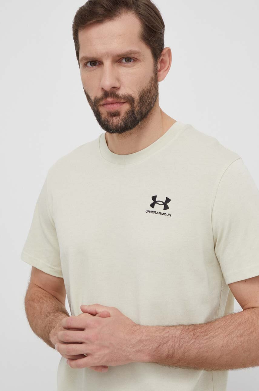 Μπλουζάκι προπόνησης Under Armour Logo Embroidered χρώμα: μπεζ φωτογραφία