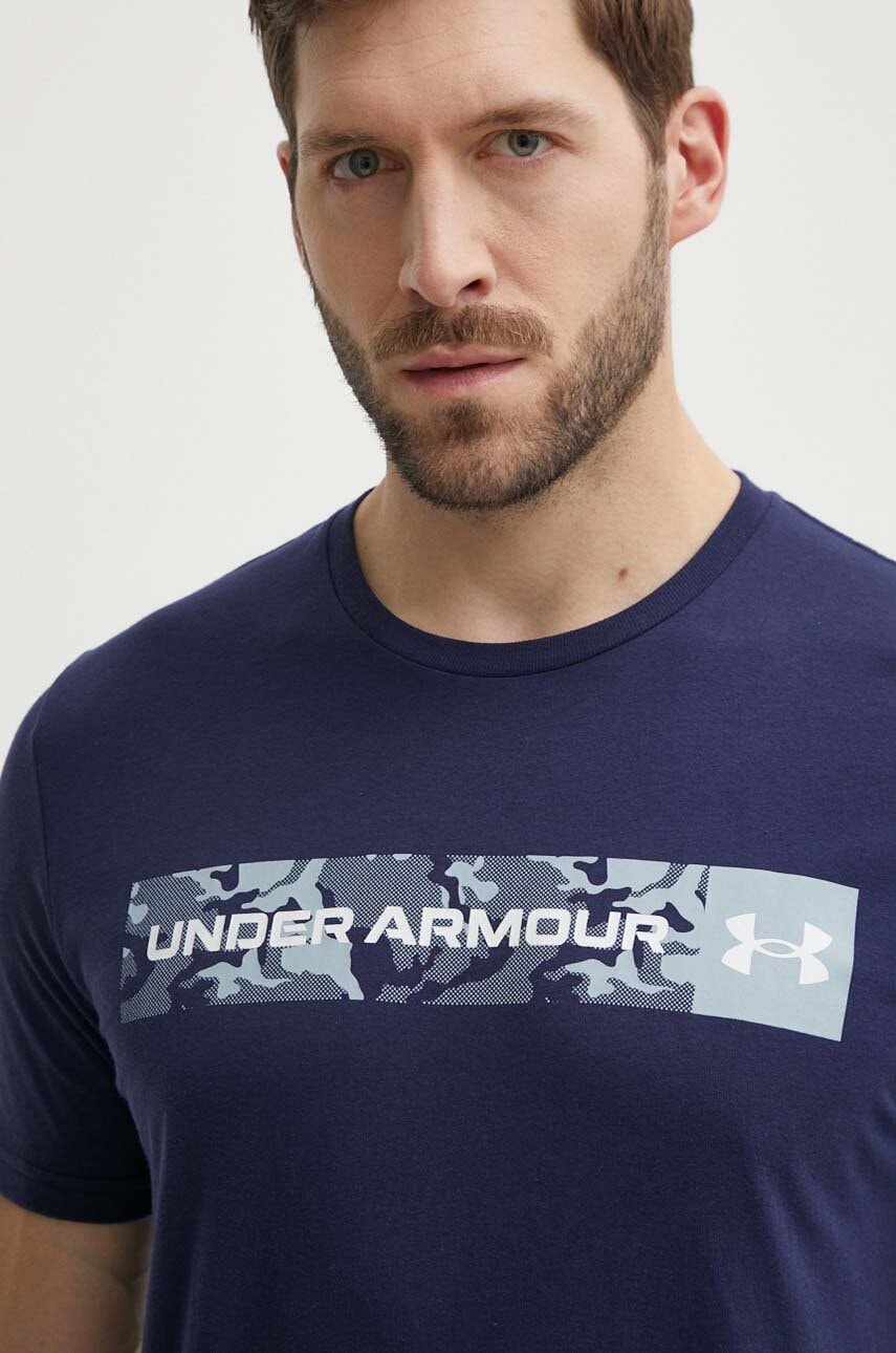 Under Armour tricou barbati, culoarea albastru marin, cu imprimeu